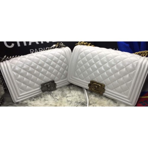 Geantă de umăr Chanel cu clapă pentru băieți, din piele de oaie A67086 OffWhite