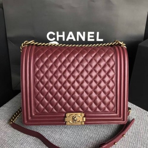 Geantă de umăr Chanel Boy cu clapă, din piele de oaie originală, A67087, auriu