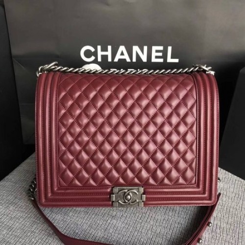 Geantă de umăr Chanel Boy cu clapă, din piele de oaie originală, A67087, argintiu