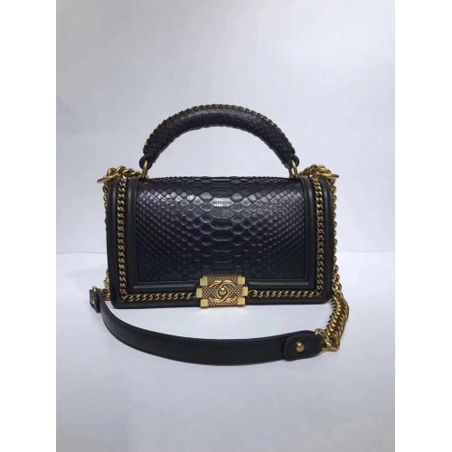 Geantă de umăr Chanel Flap Boy, piele originală Snake 67086 neagră