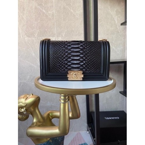 Geantă de umăr Chanel Flap Boy, piele originală tip șarpe AS67086 negru și gri