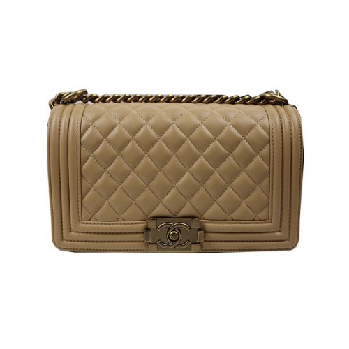 Genți de umăr Chanel Flap Boy, piele de oaie originală Apricot A67025 Auriu