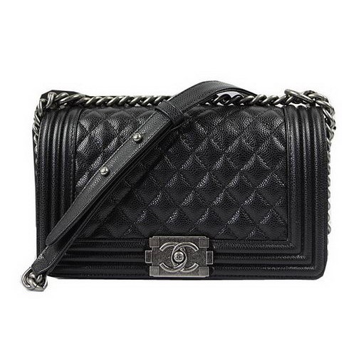 Genți de umăr Chanel Flap Boy, negre, model original Cannage A67025 argintii