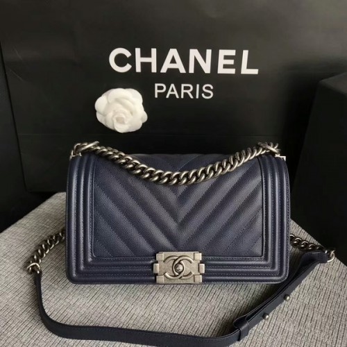 Geantă Chanel Original Chevron Leather 67086 Albastră pentru băieți
