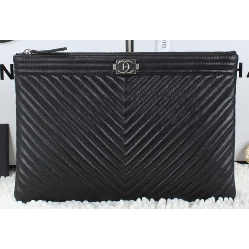 Clutch Chanel din piele de oaie pentru băieți A6953 Negru