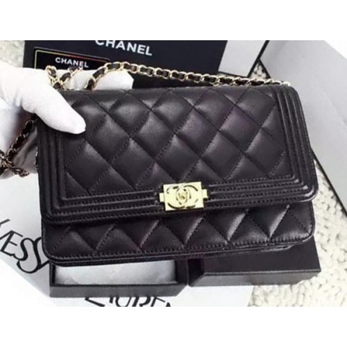 Geantă Chanel WOC Flap Bag neagră din piele de oaie A1119 aurie