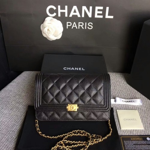 Geantă Chanel WOC Flap pentru băieți, piele de vițel originală CHA6040 Negru