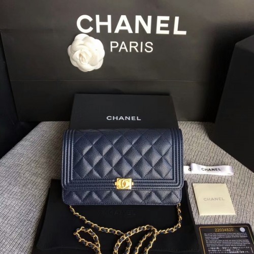 Geantă Chanel WOC Flap pentru băieți, piele de vițel originală CHA6040 albastră