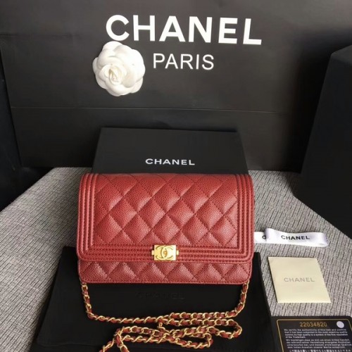 Geantă Chanel WOC Flap pentru băieți, piele de vițel originală CHA6040 Roșu închis
