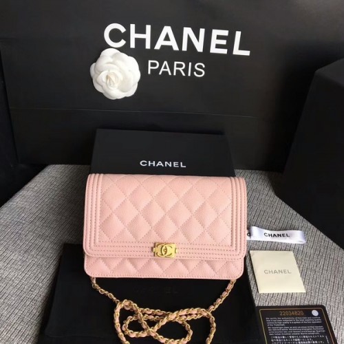 Geantă Chanel WOC Flap pentru băieți, piele de vițel originală CHA6040 roz