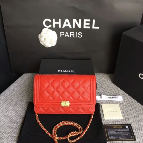 Geantă Chanel WOC Flap pentru băieți, piele de vițel originală CHA6040 Roșie