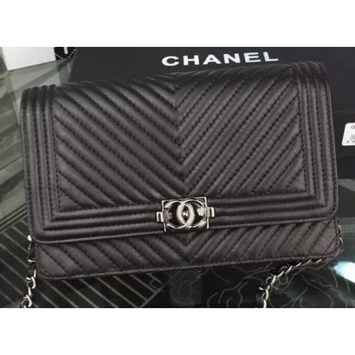 Geantă Chanel WOC Flap Bag Original Chevron Sheepskin A53731 Negru