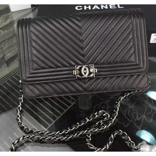 Geantă Chanel WOC Flap Bag Original Chevron Sheepskin CHA4742 Negru
