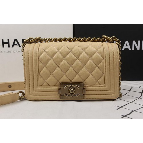 Geantă mini Chanel Boy cu clapă, model Apricot Cannage A67025, auriu