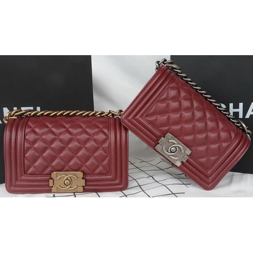 Geantă mini Chanel Flap Boy, model original Cannage A67085, culoare burgund
