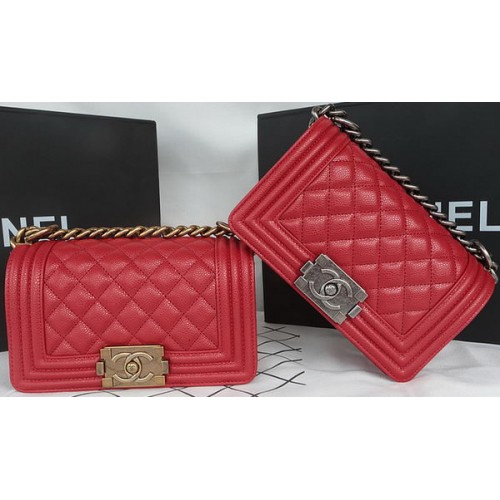 Geantă mini Chanel Flap Boy, model original Cannage A67085, roșu închis