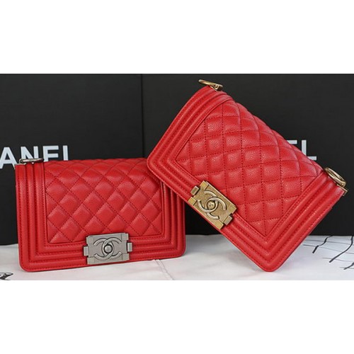Geantă mini Chanel Flap Boy, model original Cannage A67085, roșie