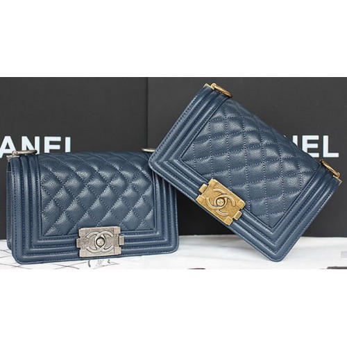 Geantă Chanel mini Flap Bag Boy, model original Cannage A67085 Royal