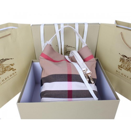 Geantă Burberry medie Brit Check Hobo 1151 OffWhite