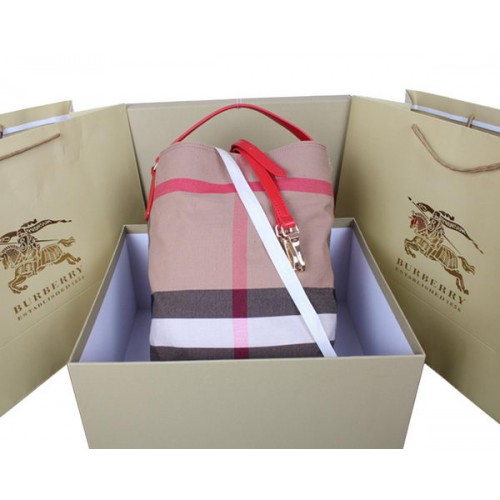 Geantă Burberry medie Brit Check Hobo 1151 roșie