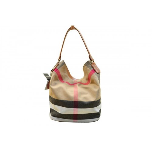 Geantă Burberry medie Brit Check Hobo B8931 Wheat