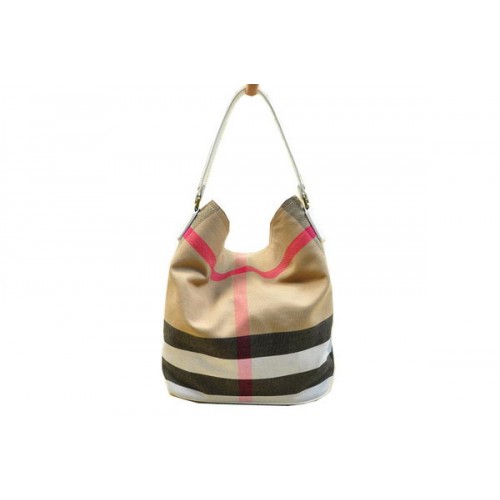 Geantă Burberry medie Brit Check Hobo B8931 albă