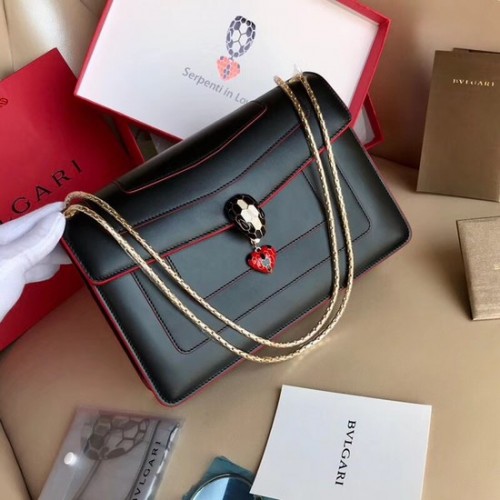 Geantă de umăr din piele de vițel Bvlgari Forever serpenti in love Original 2466 neagră