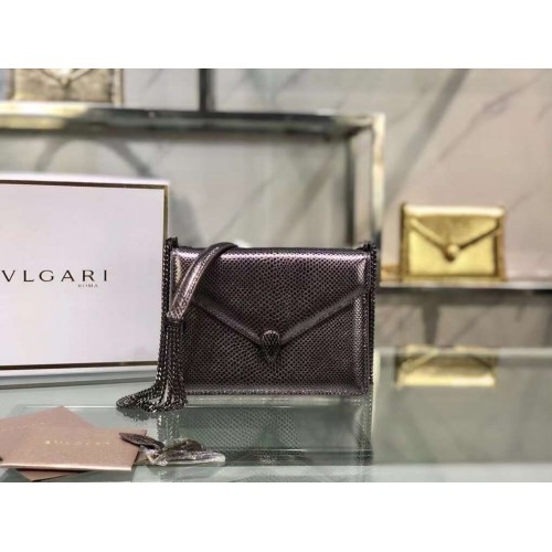 Geantă mică crossbody din piele Bvlgari Serpenti Forever B210544 gri argintiu