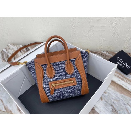 GEANTĂ CELINE NANO DIN JACQUARD FLORAL ȘI PIELE DE VIȚEL 189242 TAN&BLUE