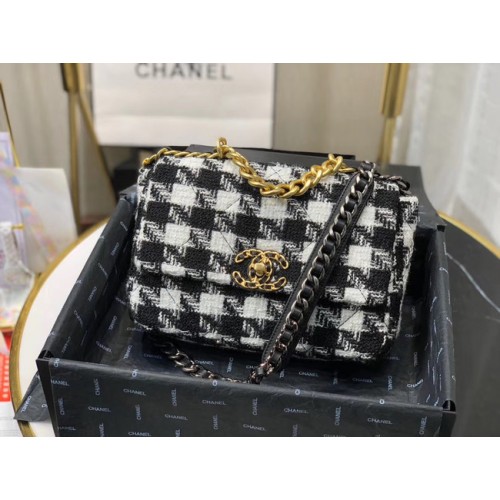 Geantă CHANEL 19 Flap AS1160 Alb-negru