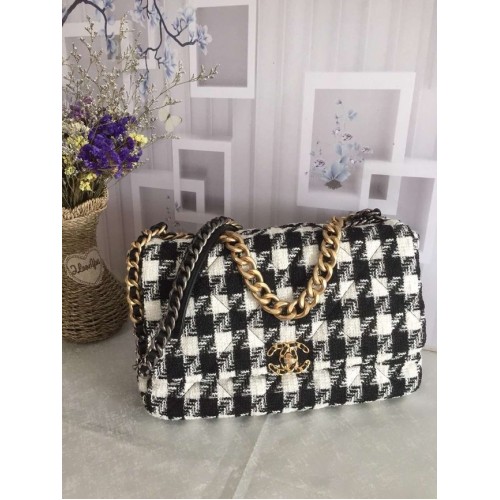 Geantă CHANEL 19 Flap AS1162 alb-negru