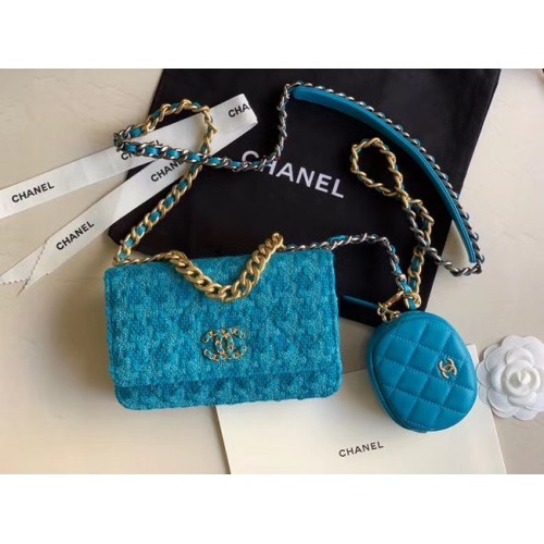 Geantă CHANEL 19 Flap WOC 33817 albastră