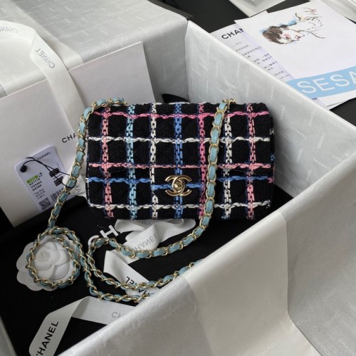 Geantă CHANEL 19 Flap din lână Tweed cu finisaj auriu, metal AS1160 NEGRU