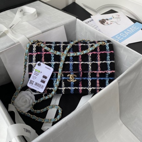 Geantă CHANEL 19 Flap din lână Tweed cu finisaj auriu, metal AS1161 NEGRU