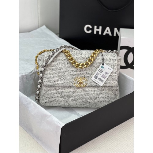 CHANEL 19 GEANTĂ DE MÂNĂ Bumbac Tweed AS1161 alb