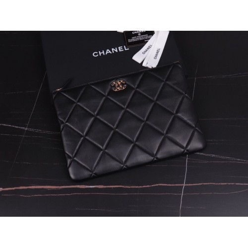 Geantă de mână CHANEL 19 Sheepskin Original din piele AP0952 Negru