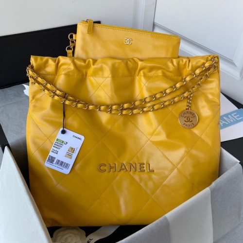 Geantă Chanel 22 din piele de vițel strălucitoare, metal auriu AS3261 galben