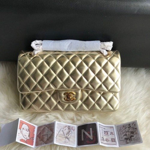 Geantă CHANEL clasică din piele de miel 1112 GOLD