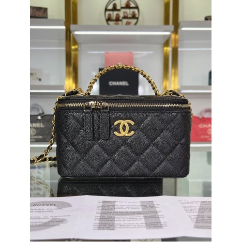 Geantă Chanel din piele de vițel granulată și metal auriu AP2805 neagră