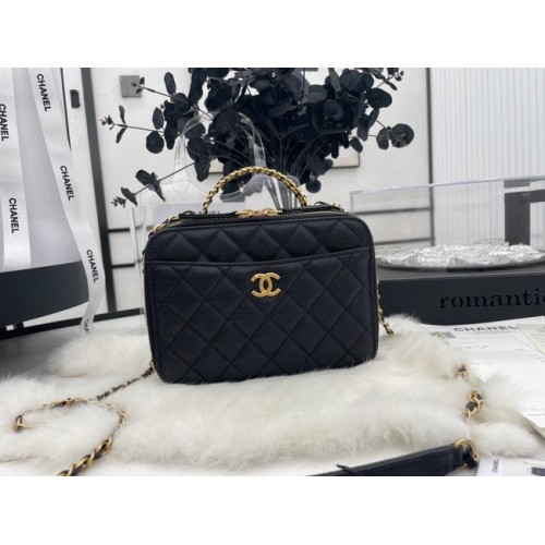 Geantă Chanel din piele de vițel granulată și metal auriu AP3222 negru