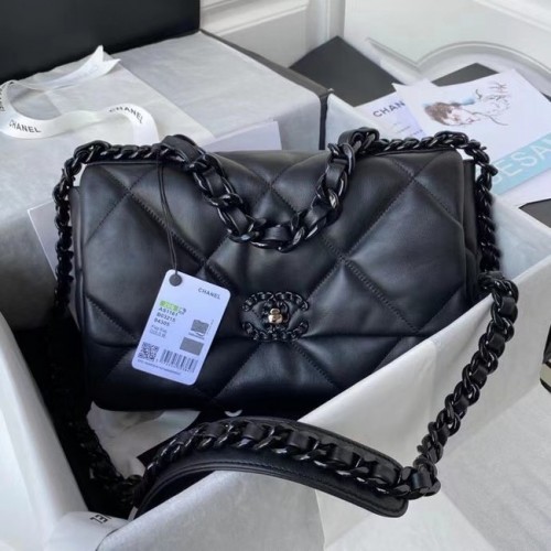 Geantă CHANEL Lambskin 19 Flap AS1160 AS1161 neagră