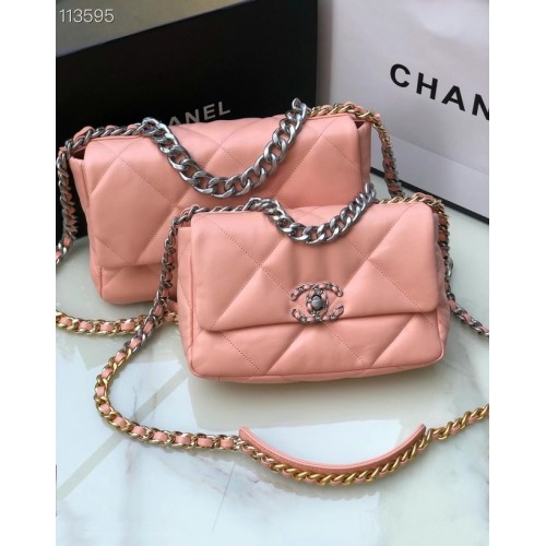 Geantă CHANEL Lambskin 19 Flap AS1160 AS1161 roz deschis