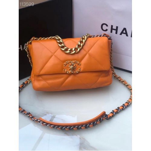 Geantă CHANEL Lambskin 19 Flap AS1160 portocalie