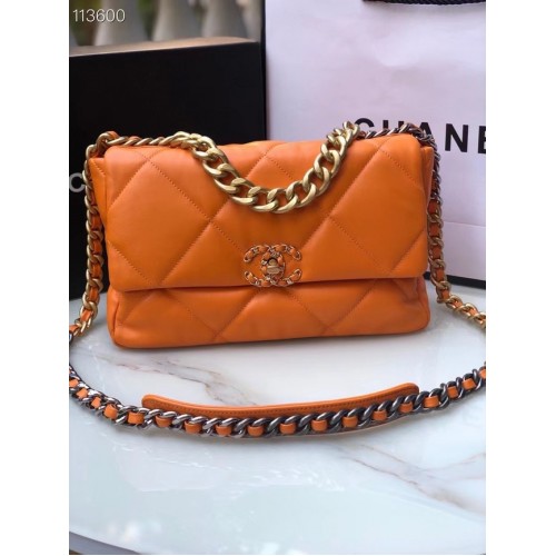 Geantă CHANEL Lambskin 19 Flap AS1161 portocalie