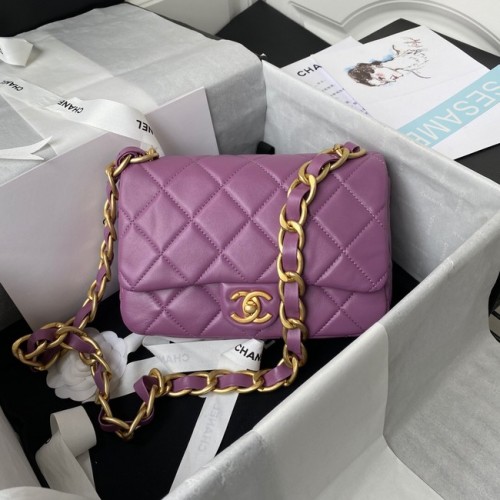 Geantă de umăr CHANEL cu clapă din piele de miel 2022SS violet