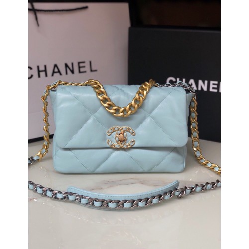 Geantă CHANEL Original Lambskin 19 Flap AS1160 AS1161 albastru deschis