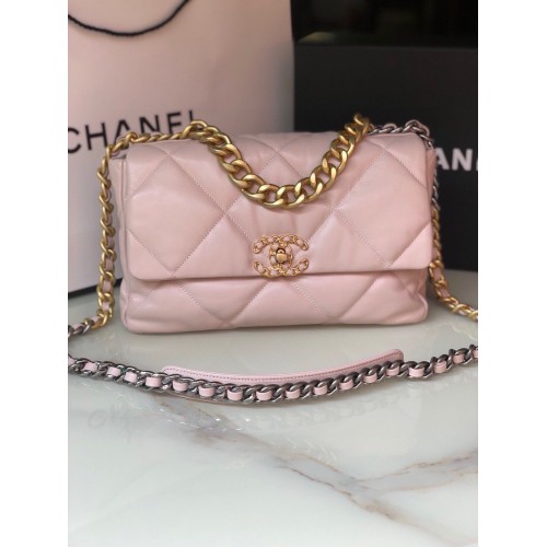 Geantă CHANEL Original Lambskin 19 Flap AS1160 AS1161 roz deschis