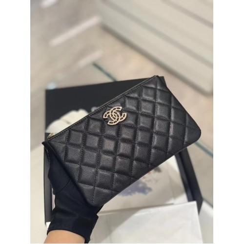 PUNGĂ MICĂ CHANEL Piele de vițel granulată Metal auriu AP2968 NEGRU