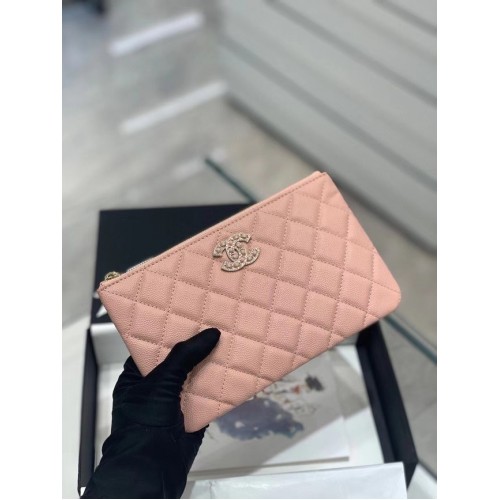PUNGĂ MICĂ CHANEL Piele de vițel granulată, metal auriu AP2968 Roz