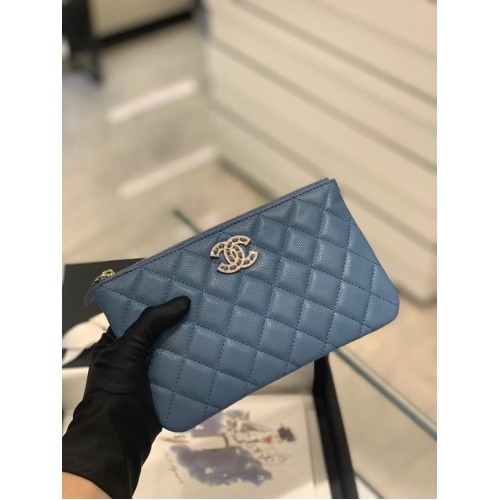 PUNGĂ MICĂ CHANEL Piele de vițel granulată Metal auriu AP2968 albastru